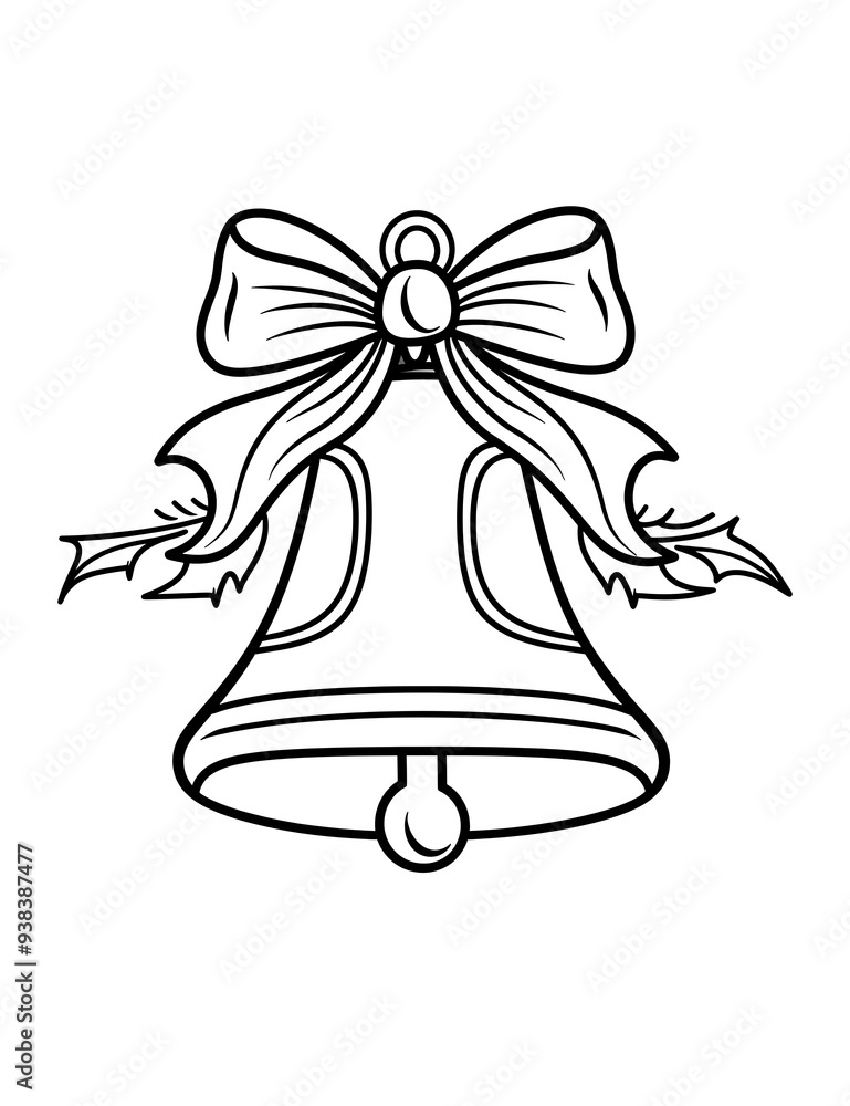 Christmas Bell With Ribbon Bow Outline Doodle For Coloring Pages Christmas Bell With Ribbon Bow Outline Doodle For Coloring Pages