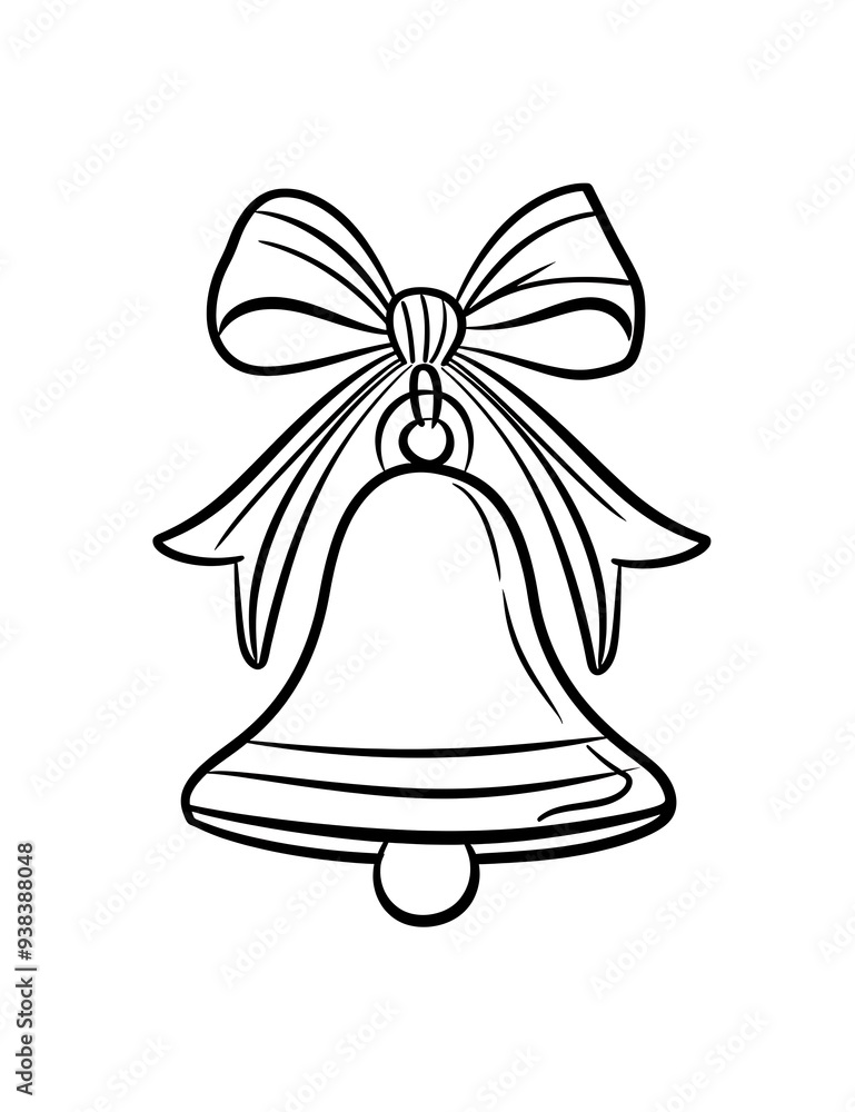 Christmas Bell With Ribbon Bow Outline Doodle For Coloring Pages Christmas Bell With Ribbon Bow Outline Doodle For Coloring Pages