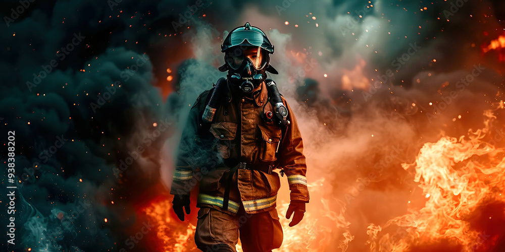 Fireman on the background of fire Fireman on the background of fire