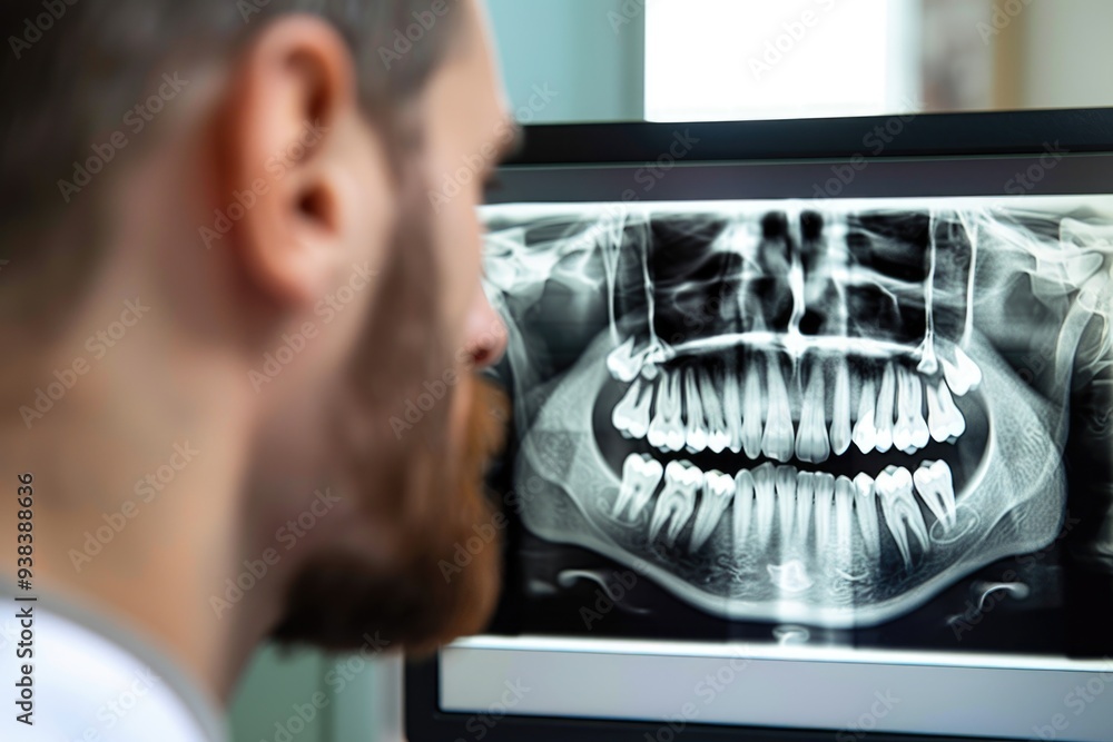 Φωτογραφία A dentist or doctor examines an x-ray of a person's teeth, likely for dental iss
