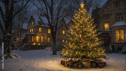 decorated Christmas tree. New Year with Christmas tree toys