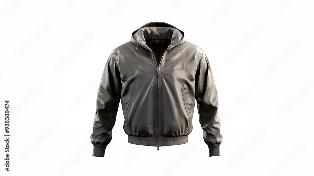 3D rendering and illustration of a windrunner jacket mockup in front view isolated on a white background 3D rendering and illustration of a windrunner jacket mockup in front view isolated on a white background
