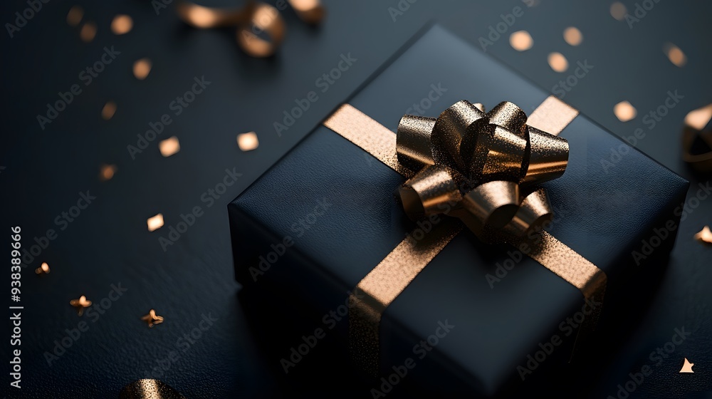 Luxurious Black Gift Box with Golden Ribbon Luxurious Black Gift Box with Golden Ribbon