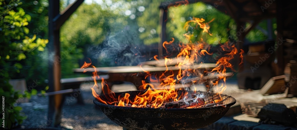 Barbecue On Fire In The Summer House Barbecue On Fire In The Summer House