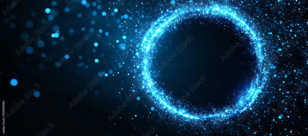 Blue Glowing Light Particles Forming a Circular Frame on Black Background Blue Glowing Light Particles Forming a Circular Frame on Black Background
