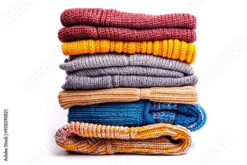 A pile of sweaters stacked high on top of each other