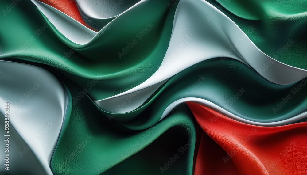 Waving Italian flag draped elegantly with vibrant green, white, and red fabric in soft folds and gentle light Waving Italian flag draped elegantly with vibrant green, white, and red fabric in soft folds and gentle light