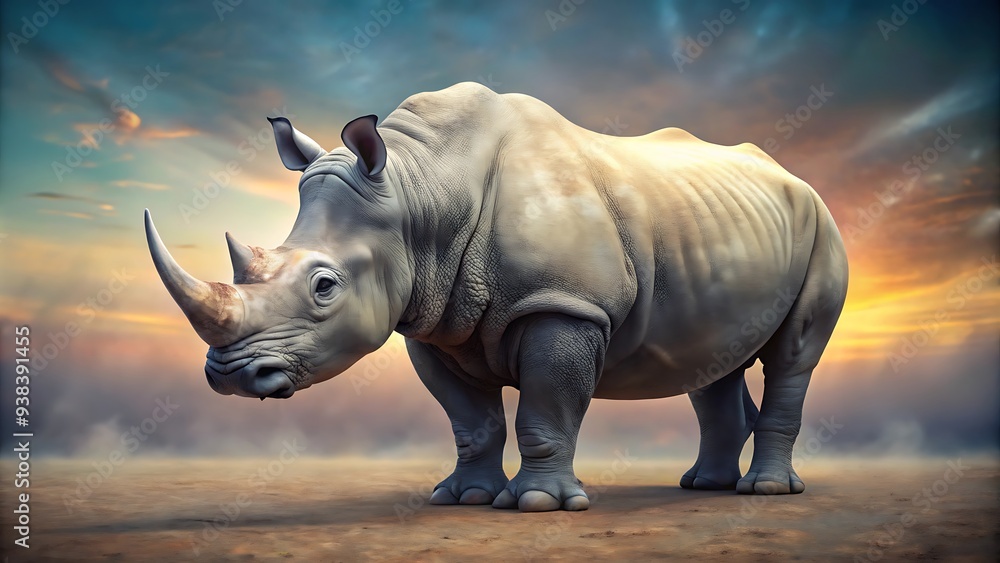 Fototapeta premium A 3D rhinoceros, captured in a moment of stillness, represents the wild spirit that endures within zoo enclosures.