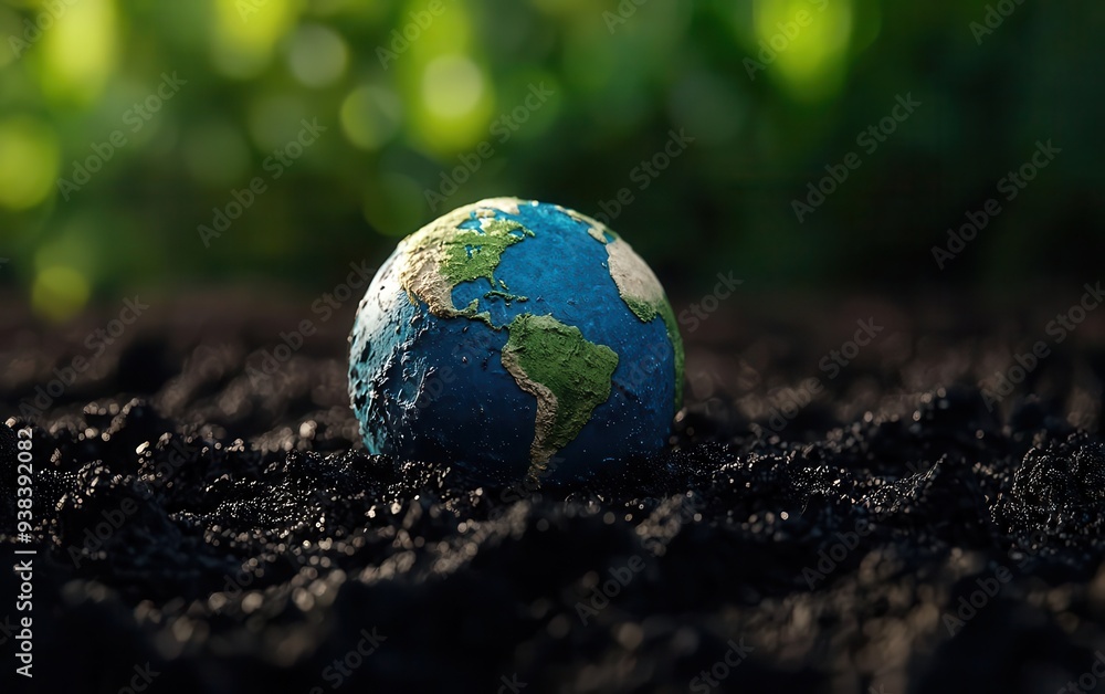 Close-up of globe on soil, symbolizing Earth, environment, and conservation. Perfect for eco-friendly themes and sustainable concepts. Close-up of globe on soil, symbolizing Earth, environment, and conservation. Perfect for eco-friendly themes and sustainable concepts.