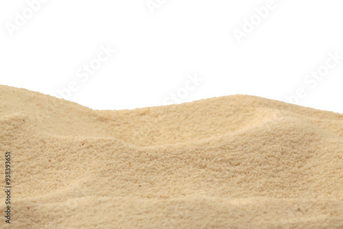 Beige grain texture sand podium stack isolated on white background. Minimal empty display product presentation scene.