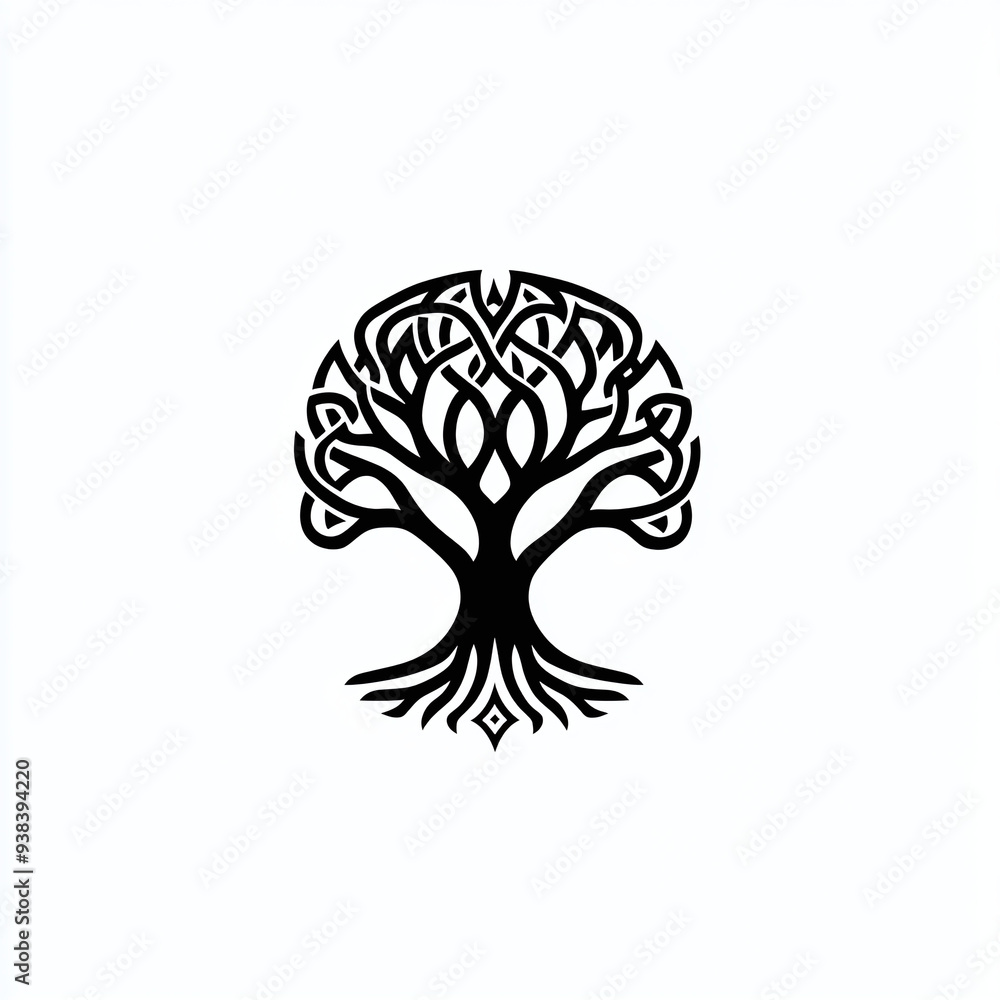 Minimalist monochrome logo of a Norse tree of life (Yggdrasil), isolated on white background Minimalist monochrome logo of a Norse tree of life (Yggdrasil), isolated on white background