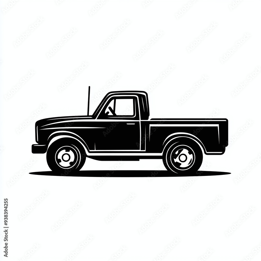 Minimalist monochrome logo of a pickup truck side profile, isolated on white background Minimalist monochrome logo of a pickup truck side profile, isolated on white background