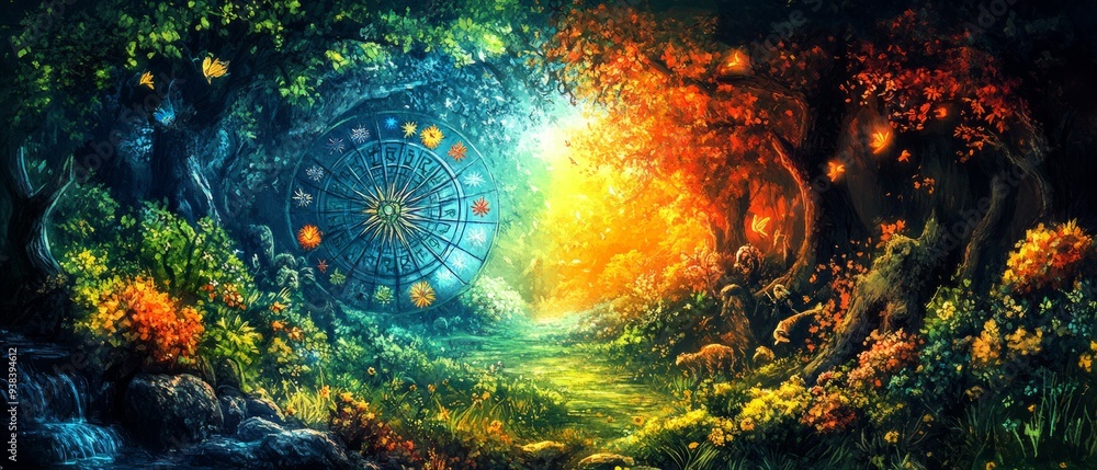 Obraz premium Wheel of the Year Nature's Cycle Wicca, Paganism Religion Spiritual Symbol