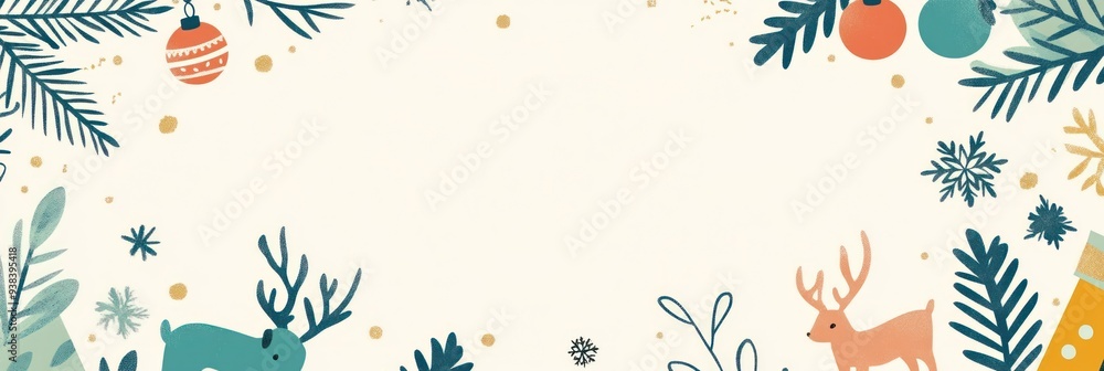 Christmas-Themed Illustration with Reindeer and Ornaments Christmas-Themed Illustration with Reindeer and Ornaments