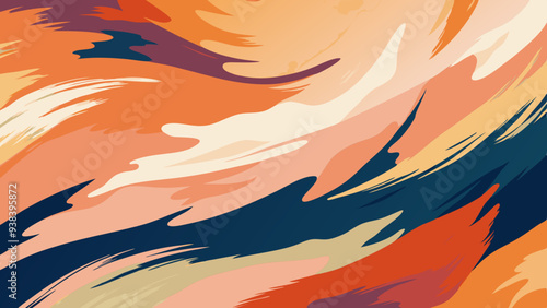 Vibrant brush stroke abstract pattern in orange and blue tones