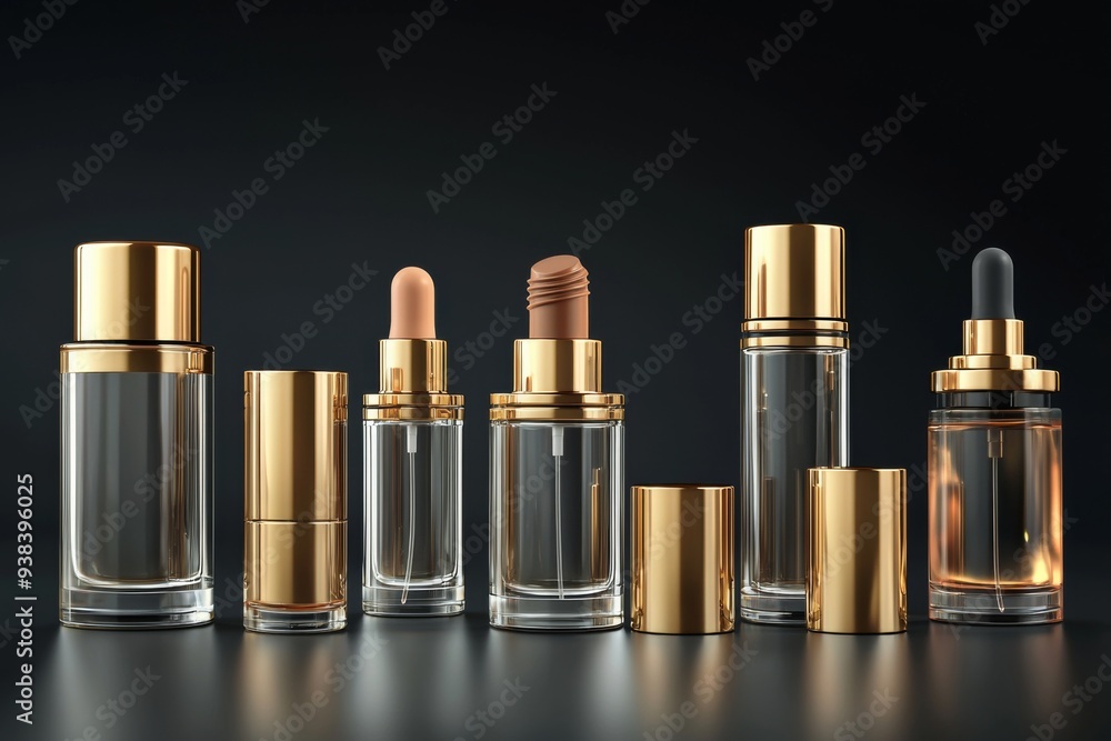 Luxurious cosmetic packaging bottles created with generative AI Luxurious cosmetic packaging bottles created with generative AI