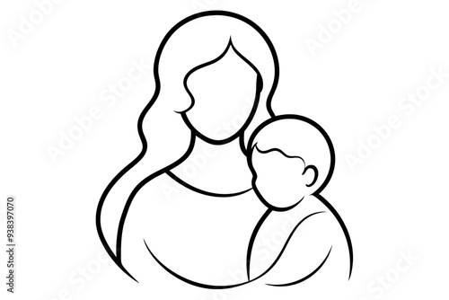 mom and baby black line art style silhouette vector illustration