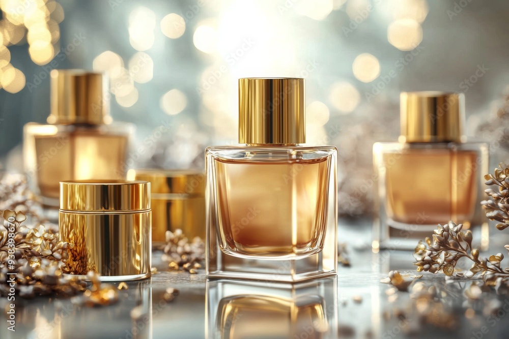 Luxurious cosmetic packaging bottles created with generative AI Luxurious cosmetic packaging bottles created with generative AI