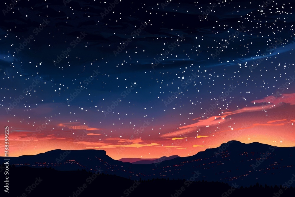 A beautiful night sky with a mountain range in the background A beautiful night sky with a mountain range in the background