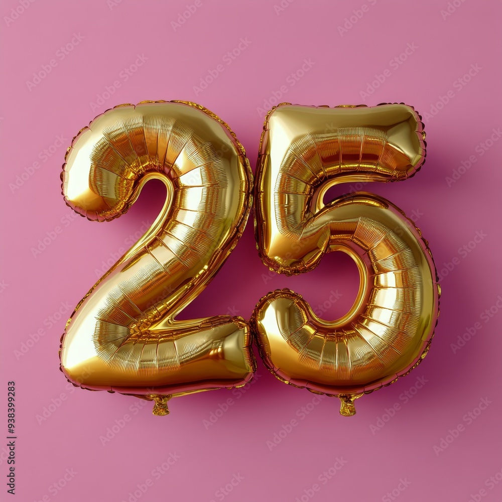 Golden number balloons celebrating a milestone birthday on a vibrant pink background Golden number balloons celebrating a milestone birthday on a vibrant pink background