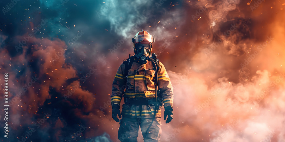 Fireman on the background of fire Fireman on the background of fire