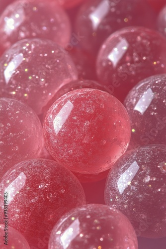 Clear pink bubbles arranged on a pink background