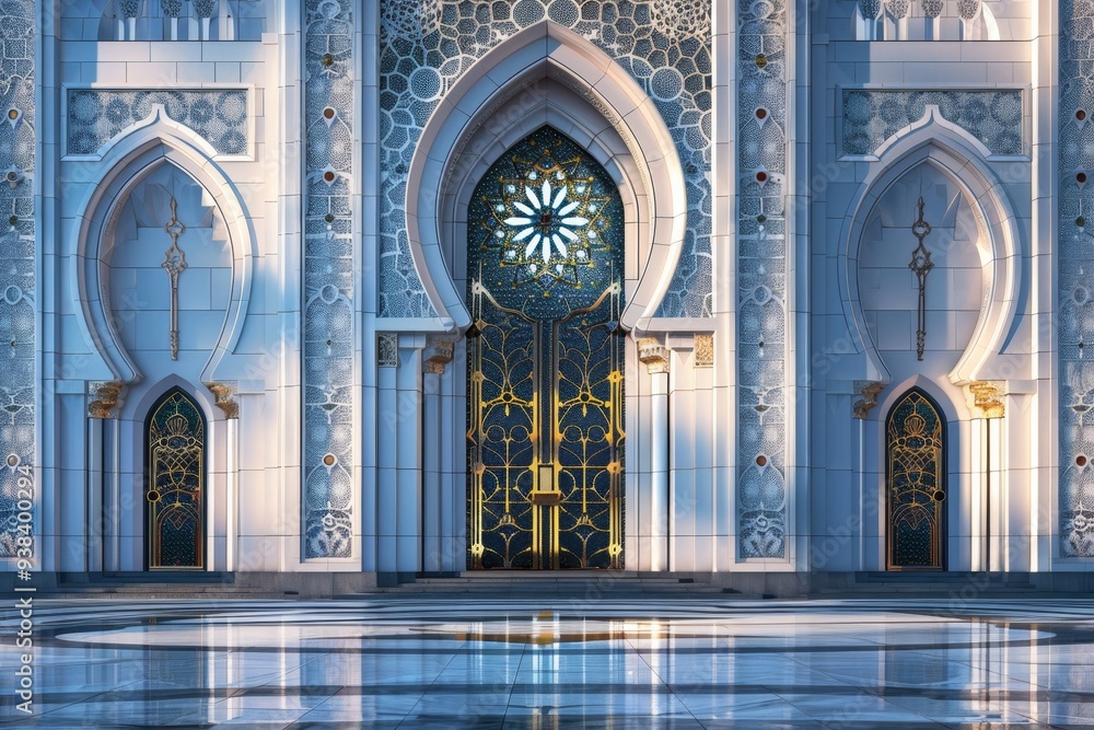 Obraz premium A beautiful, ornate building with a large, gold-framed door
