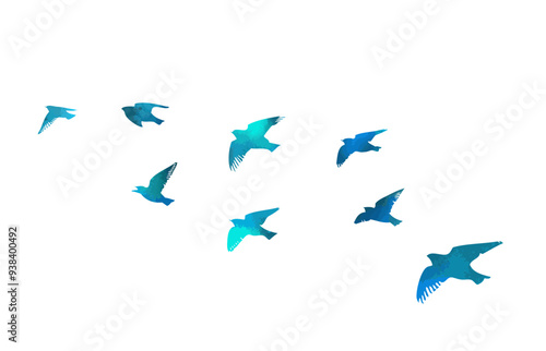 A flock of blue birds. hand drawing. Not AI. Vector illustration