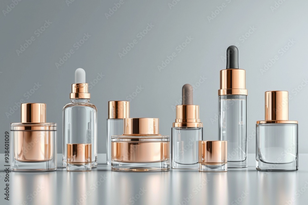 Luxurious cosmetic packaging bottles created with generative AI Luxurious cosmetic packaging bottles created with generative AI