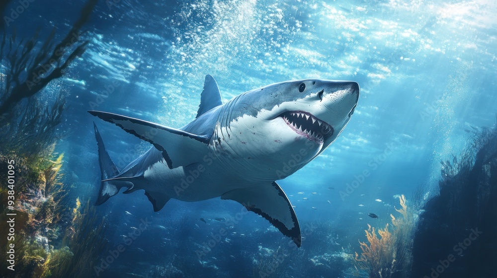 Obraz premium Great White Shark Underwater