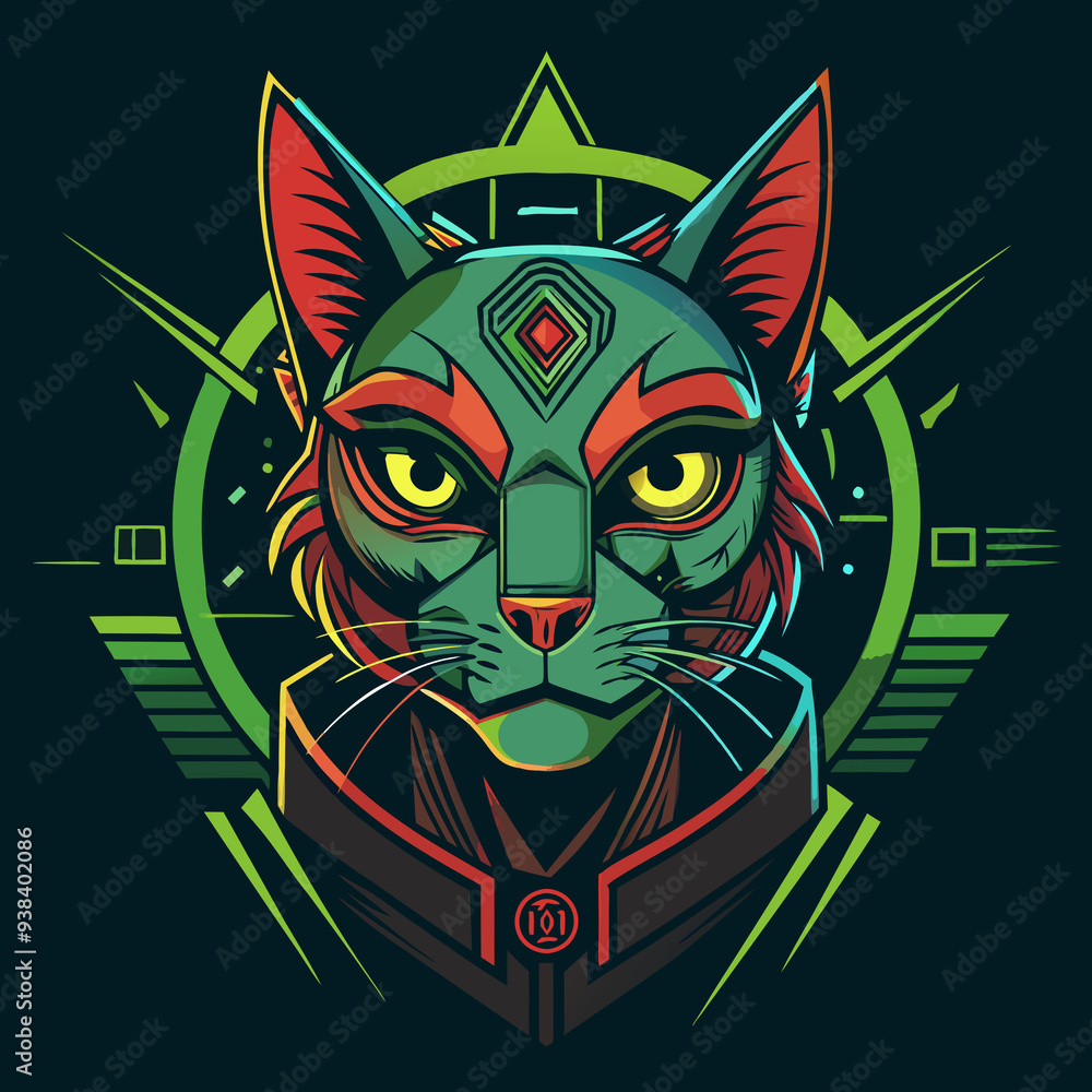 cat print cyberpunk futuristic print for t-sh cat print cyberpunk futuristic print for t-sh