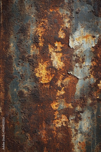 Rusty metal surface with peeling paint and vivid orange and brown colors