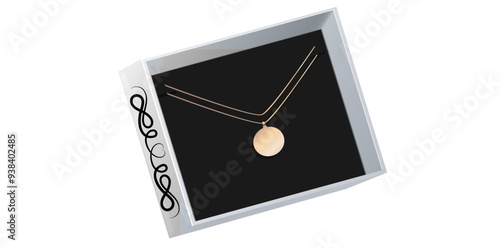 Trendy Classic Gold Necklace With Jewelry Case Vector Illustration.	