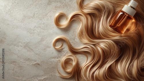 Long wavy blonde hair cascading on a neutral background