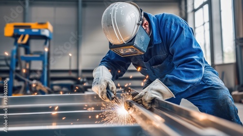 Welder at Work in a Industrial Factory