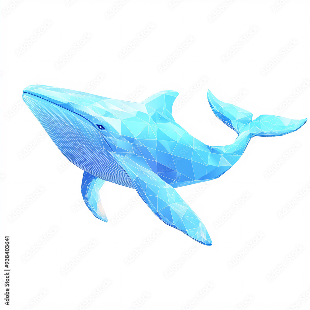 Obraz premium Geometric Polygonal Whale in Minimalistic Style, Abstract Marine Animal Design, Modern Digital Art with Blue Facets and Watercolor Textures, Ocean Wildlife Illustration