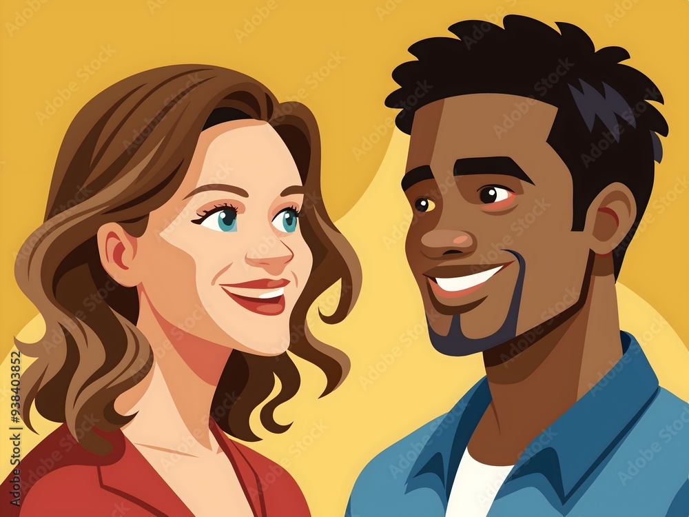 Joyful Interaction Smiling Couple Warm Colors Connection Art Joyful Interaction Smiling Couple Warm Colors Connection Art