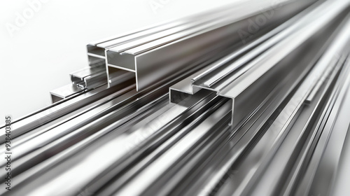 Several different metal beams and channels, silver-colored, overlapping.