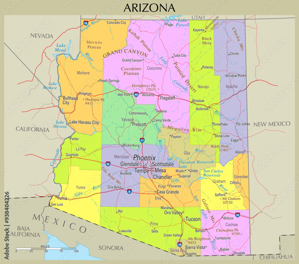 Fototapeta premium Map of Arizona, United States