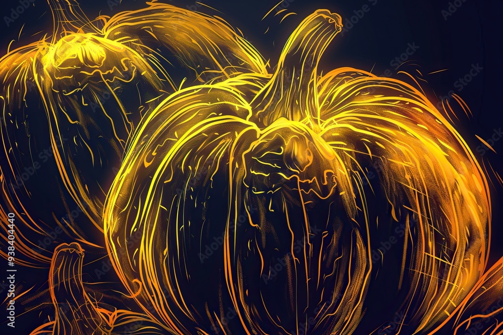 Fototapeta premium Glowing pumpkins with fiery effects. Halloween concept. Copy space