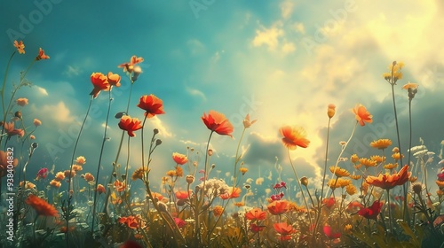 Summertime Meadow with Blooming Flowers