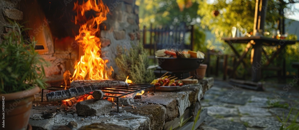 Barbecue On Fire In The Summer House Barbecue On Fire In The Summer House