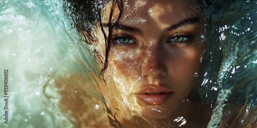 A woman's body surrounded by a cascade of flowing water, symbolizing the cleansing and rejuvenating power of nature. photo