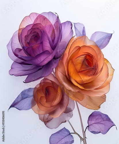Beautiful Watercolor Bouquet of Rose (Rosa) Flowers Depicted in Pastel Shades of Alcohol and Ink.