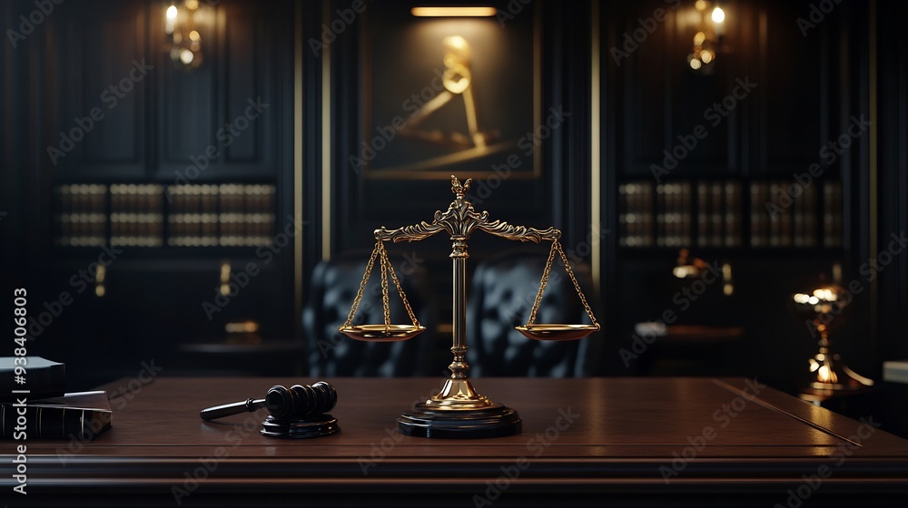 Golden Scales of Justice in a Law Office Golden Scales of Justice in a Law Office