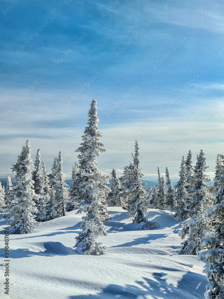 Snowy winter in the ski resort of Sheregesh in Siberia, Russia. Snowy winter in the ski resort of Sheregesh in Siberia, Russia.