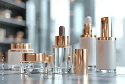 Luxurious cosmetic packaging bottles created with generative AI