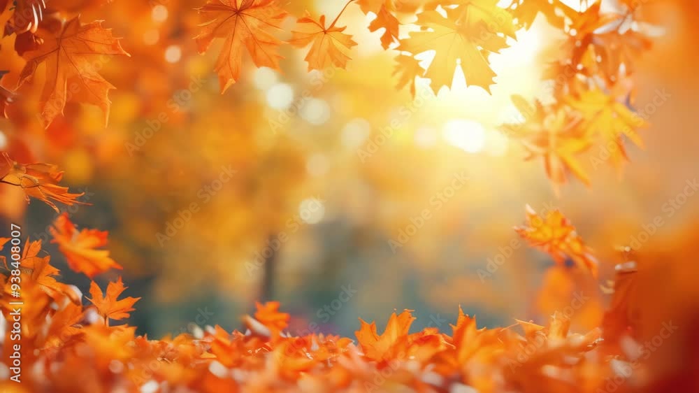 Sunny autumn day background with orange fall foliage in the park. Ground covered in dry fallen leaves lit by bright sunlight. Autumn landscape with maple trees and sun. Natural background Sunny autumn day background with orange fall foliage in the park. Ground covered in dry fallen leaves lit by bright sunlight. Autumn landscape with maple trees and sun. Natural background