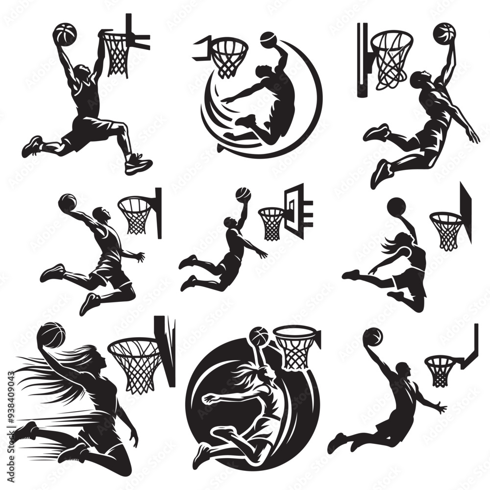 Obraz premium silhouette illustration of a basketball player performing a slam dunk