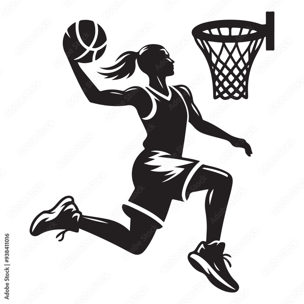 Obraz premium silhouette illustration of a basketball player performing a slam dunk